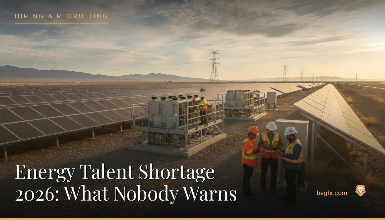 Energy sector workers at a solar or power facility in hi-vis gear